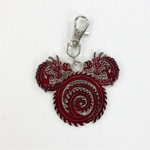 Disney 2008 Mickey Mouse Double Red Dragon Lanyard Keychain Medal